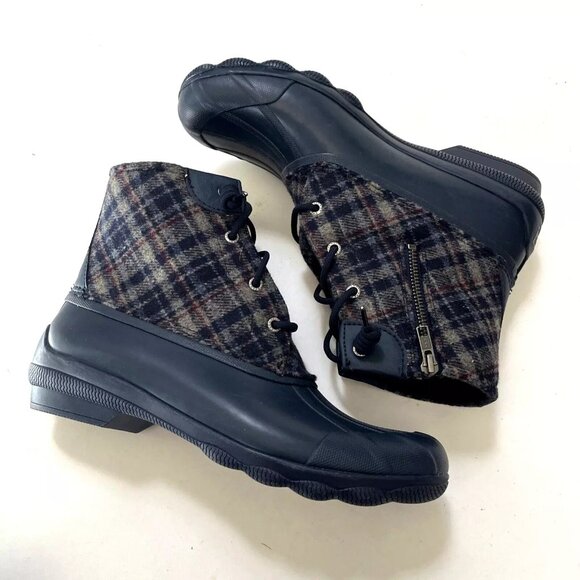 Sperry Womens Plaid Saltwater Duck Boots With Side Zipper & Rubber Sole Size 8 - Picture 7 of 8